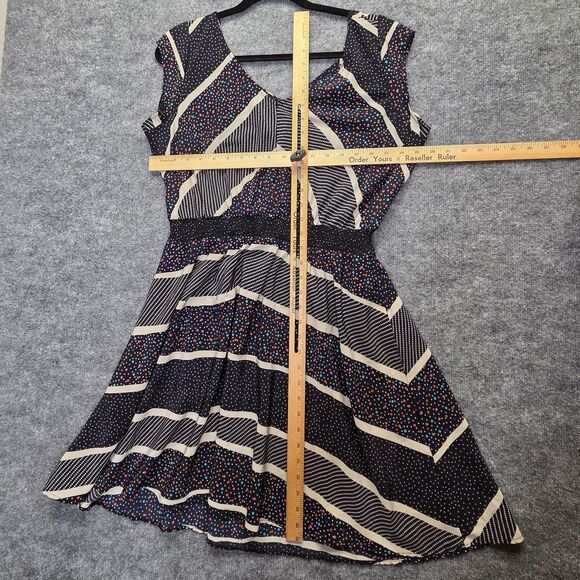 American Rag Dress Womens Large Dot Stripe Geometric V Neck Cap Sleeve - Picture 5 of 6